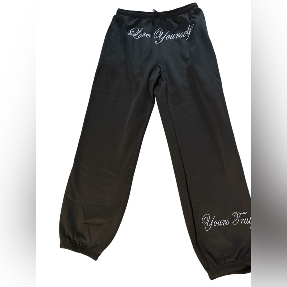 Yours Truly Phora Love Yourself Black Sweatpants Size XL Quality